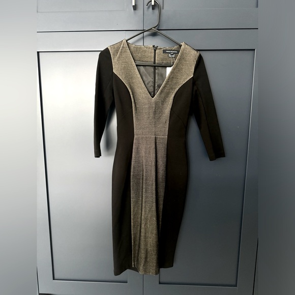FRENCH CONNECTION NWT Size 2 Body Con Fitted Knee Length Black Houndstooth Dress - Picture 1 of 9